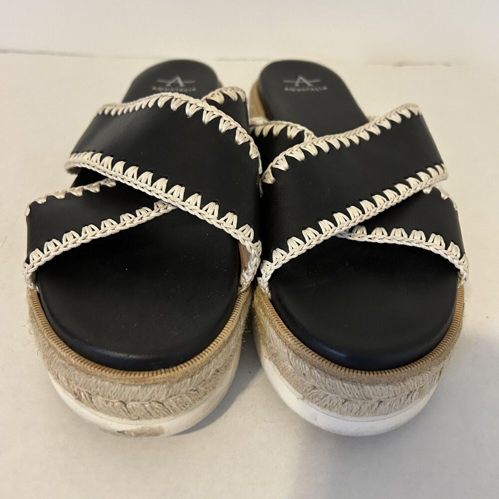 Aquatalia Shoes Womens Size 12 Black Espadrille‎ Platform Sandals coastal Italy - Picture 3 of 5